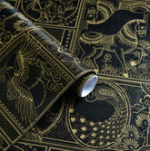 Erfoni vintage wallpaper close-up of black and gold animal motif for dramatic walls.