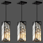 Esfos black pendant light with crystal shade over kitchen island creating elegant ambience