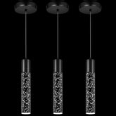 Esfos pendant lights with brushed-black finish and crystal bubble brighten modern kitchen islands.