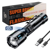 Esgofo rechargeable flashlight with a 10000-lumen beam for large-area illumination.