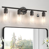 Espird 4-light vanity light with matte black cylinder glass shade enhances bathroom ambiance
