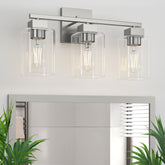 Espird Brush Nickel vanity light with square backplate for modern bathroom lighting.