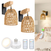 Espossi battery-operated wall sconce with rattan shade for cozy seaside vibes.