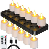 Esup rechargeable tea light set on base for continuous glow without replacements