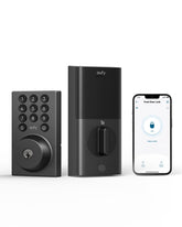 eufy Security Smart Lock C30 mounted on a front door with built-in Wi-Fi remote control.