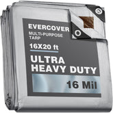 Evercover tarp 16x20 all-weather silver protects belongings from rain and sun