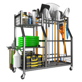 EVERHANGER garden tool organizer stand front view with ample storage for long-handled tools