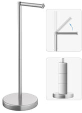 Evolvegoods brushed nickel stand showing four-roll capacity for clutter-free bathroom.