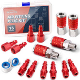 EVOULTES 16-piece air fittings kit for universal 1/4\" NPT connections, ideal for compressors