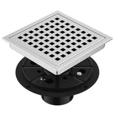 EXF 6x6 square shower drain in brushed nickel with high flow to prevent puddles