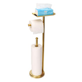 Exilon brushed gold freestanding toilet paper holder stand with base and four reserve rolls