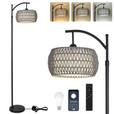 Eyassi Arc floor lamp with remote control for easy lighting adjustments in a living room