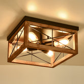 Eyassi wooden flush-mount 4-light fixture adds rustic charm to kitchens with warm illumination.
