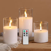 Eywamage clear glass candles with three pillars illuminate softly for any room