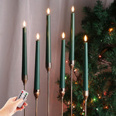 Eywamage dark green taper candle wax with lifelike flame for cozy ambience.