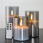 Eywamage remote-controlled smoke grey flameless pillar candles creating effortless table ambiance