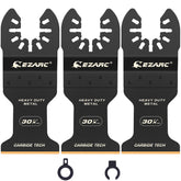EZARC carbide oscillating blade close-up showing durable carbide teeth for hard metal cutting.