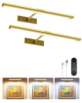 EZVALO picture light wall gold 2-pack front view enhances gallery lighting.