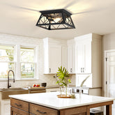 FadimiKoo 2-Light Black Flush Mount with square frame for modern farmhouse style lighting