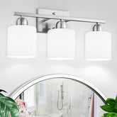 FAISHILAN brushed-nickel 3-light vanity fixture illuminating a bathroom mirror for precise grooming