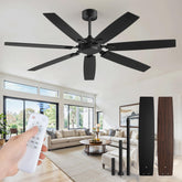 Fanbulous 62-inch no-light ceiling fan with remote in black dual-finish for indoor and outdoor spaces.
