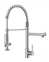 Fapully commercial pull-down faucet with brushed nickel finish, durable metal construction for busy kitchens.