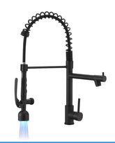 Fapully matte black pull-down spray faucet with flexible hose for easy cleaning.