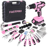 FASTPRO 177-piece pink cordless drill set for versatile home projects and DIY.