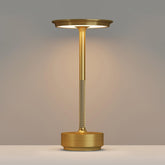 FDIDC gold rechargeable table lamp front view, elegant lighting for home or cafe.