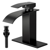 FDKW matte black waterfall faucet with a calm, splash-free stream