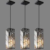 FDPBY black pendant light main view shows crystal accents and sleek silhouette for living spaces
