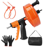 Feeloco 50ft plumbing snake with auto-feed in action for fast residential clog relief.