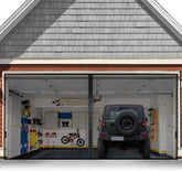 FEGO 16x7ft garage screen with magnetic closure for hands-free entry.