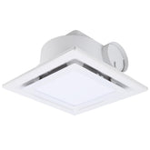 FEITON square bathroom fan-light front view showing compact ceiling fit and integrated lighting