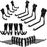 FELLER Slatwall heavy-duty single hook with rubber grip for secure garage storage.