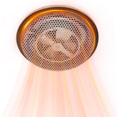 Femotic 157 ceiling heater front view with a slim satin aluminum profile for compact spaces.