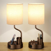 Fenmzee bedside lamps set of 2 with beige base and cream shade for cozy bedrooms