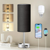 Fenmzee black bedside lamp with silver base for ambient nightstand lighting