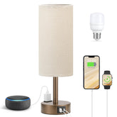 Fenmzee brown bedside lamp with flaxen shade for warm ambient lighting.