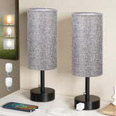 Fenmzee grey bedside lamp set showing color temperature options for warm, neutral, and cool light.