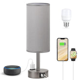 Fenmzee grey bedside lamp three-way dimmable for customizable reading light.