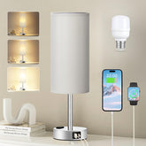 Fenmzee light grey table lamp on nightstand with touch-dimming for mood lighting
