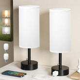 Fenmzee white bedside lamps set with round shades for compact nightstands and cozy lighting.