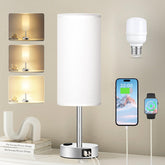 Fenmzee white touch bedside lamp base enables easy dimming for cozy nighttime reading.