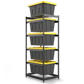FERO 27-gallon tote storage rack side view showing sturdy steel frame for garage organization