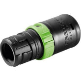 Festool connecting sleeve D 27 DM-AS/CT highlights adjustable airflow for dust control.