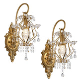 Fetason gold crystal vintage wall sconces paired in living room for warm ambience.