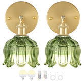 FFVU Vintage Battery Wall Sconce with green tulip shade, cordless bedside lighting.