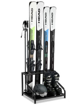 FHXZH ski storage rack in garage stores up to four pairs of skis for easy access.
