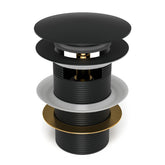 Fibetter pop-up drain cover close-up in matte black showing a durable finish.